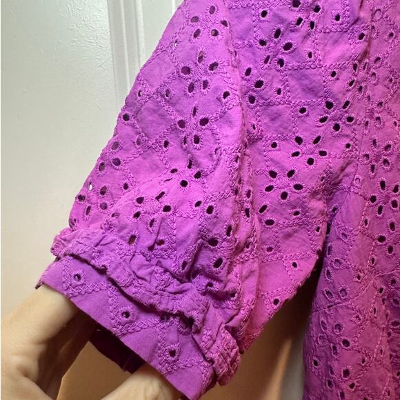 Draper James Cottagecore Eyelet Blouse XS Lavender Puff Sleeve Top Romantic - Picture 4 of 10